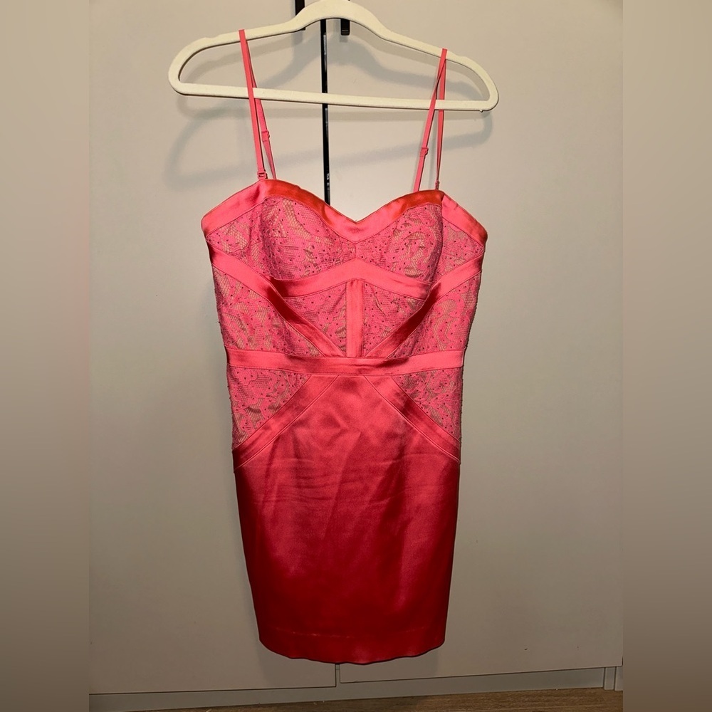 Aidan Mattox Pink Lace Coral Bodycon Dress Size 10